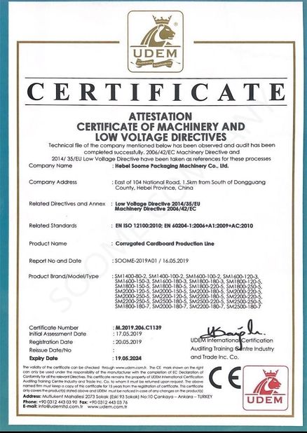 China HEBEI SOOME PACKAGING MACHINERY CO.,LTD certification